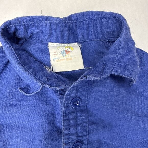 Vintage Happy Kids Gray Stipe Bib Overalls & Button Blue Shirt Size 3-6 Months - Picture 6 of 13